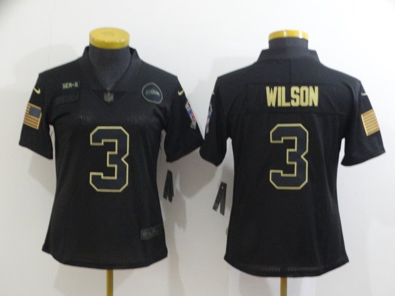 Nike Seahawks 3 Russell Wilson 2020 Black Salute To Service Limited Women Jersey