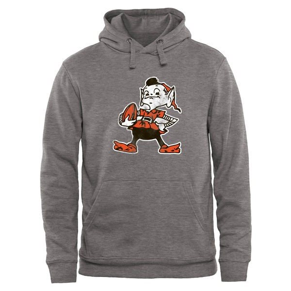 NFL Men Cleveland Browns Pro Line Heather Grey Throwback Logo Pullover Hoodie Sweatshirt