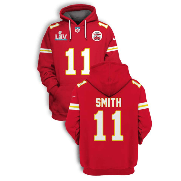 NFL Chiefs 11 Alex Smith Red Super Bowl LIV 2021 Stitched New Hoodie