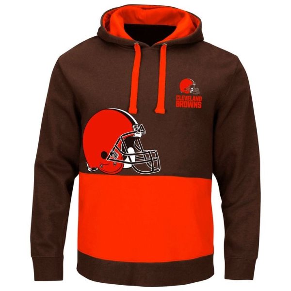 NFL Cleveland Browns Brown and Orange Split All Stitched Hooded Sweatshirt
