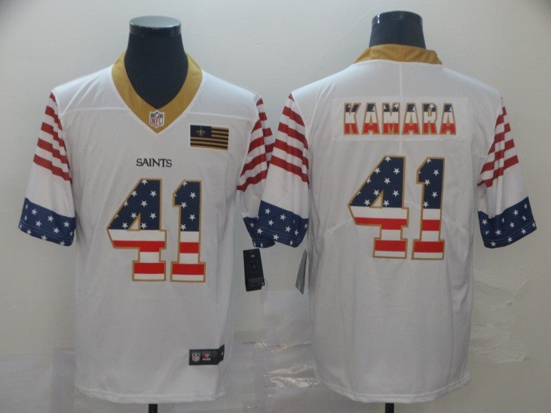 Nike Saints 41 Alvin Kamara White USA Flag Fashion Limited Men Jersey