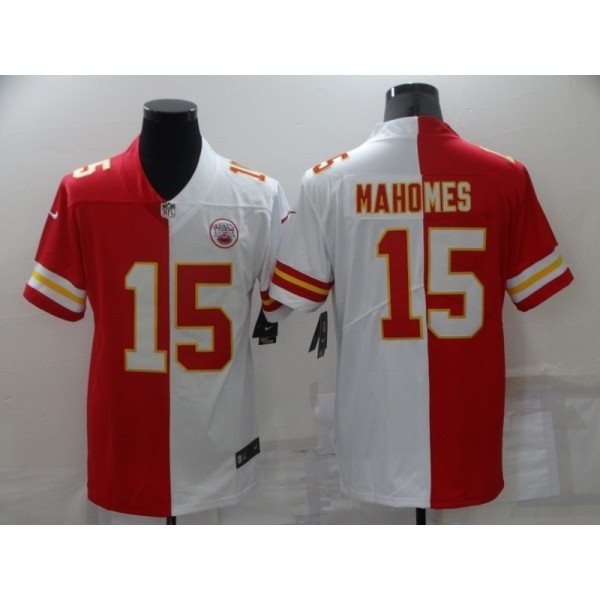 Nike Chiefs 15 Patrick Mahomes Red And White Split Vapor Limited Men Jersey