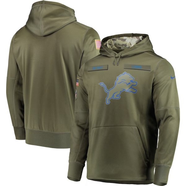 NFL Detroit Lions Nike 2018 Salute to Service Sideline Therma Performance Pullover Hoodie Olive
