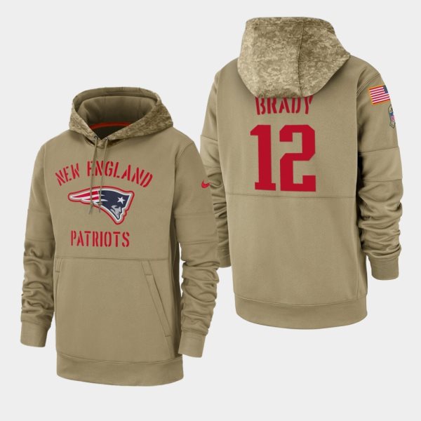 Nike Patriots 12 Tom Brady Tan 2019 Salute To Service Sideline Therma Pullover Hoodie