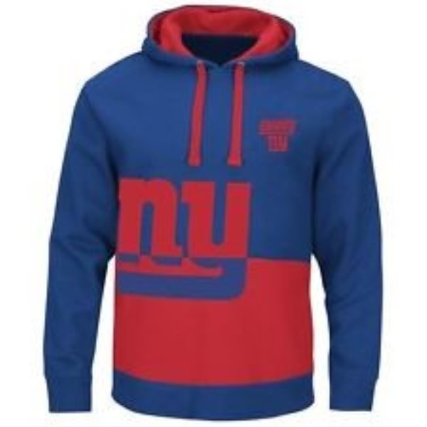 NFL New York Giants Blue and Red Split All Stitched Hooded Sweatshirt