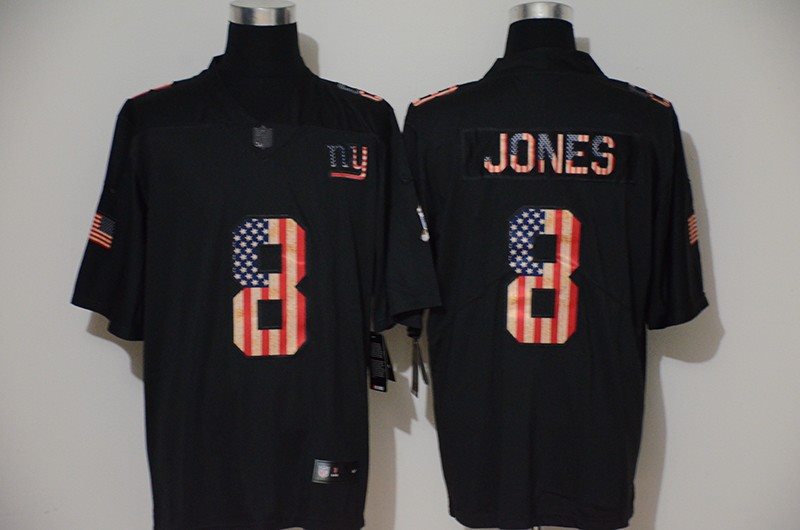 Nike Giants 8 Daniel Jones 2019 Black Salute To Service USA Flag Fashion Limited Men Jersey