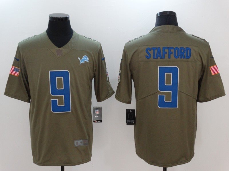 Nike Lions 9 Matthew Stafford Olive 2017 Salute To Service Limited Men Jersey