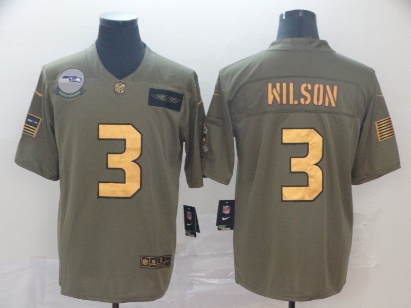 Nike Seahawks 3 Russell Wilson 2019 Olive Gold Salute To Service Limited Men Jersey