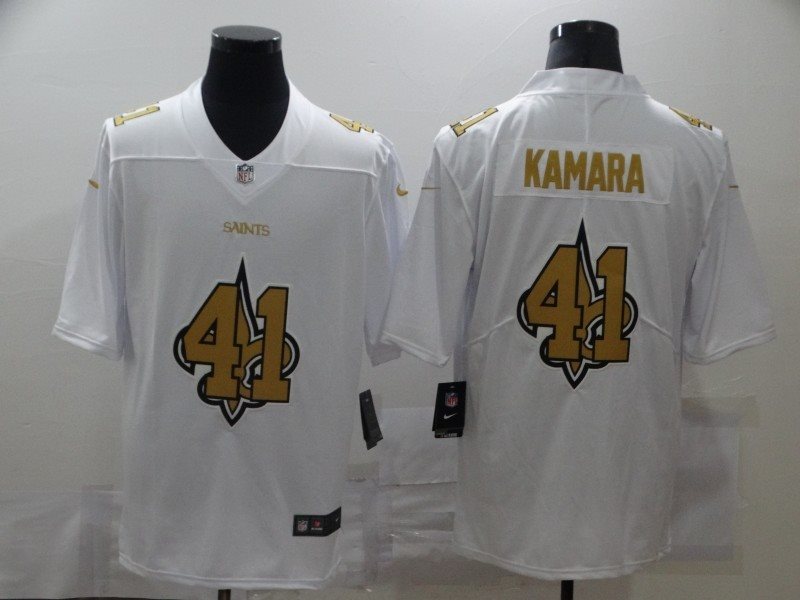 Nike Saints 41 Alvin Kamara White Shadow Logo Limited Men Jersey