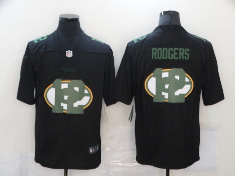 Nike Packers 12 Aaron Rodgers Black Shadow Logo Limited Men Jersey