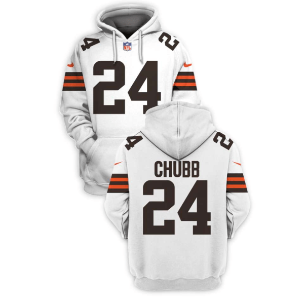 NFL Browns 24 Nick Chubb White 2021 Stitched New Hoodie