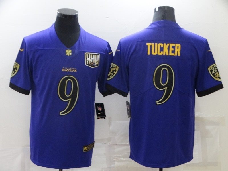 Nike Ravens 9 Justin Tucker Purple Gold Vapor Limited Men Jersey