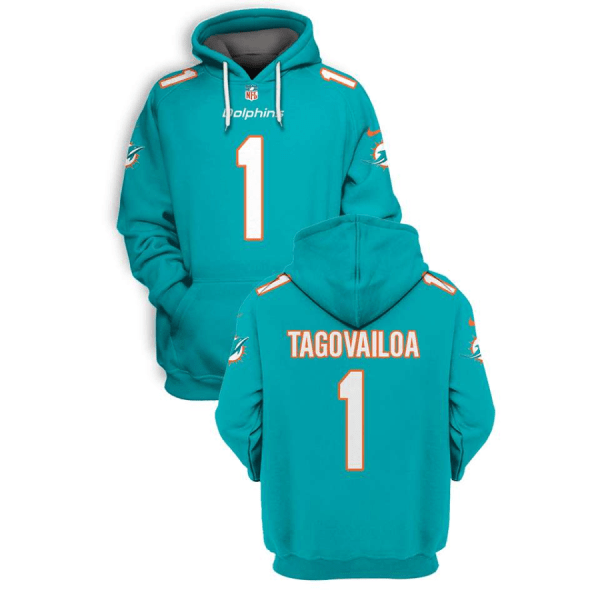 NFL Dolphins 1 Tua Tagovailoa Aqua 2021 Stitched New Hoodie