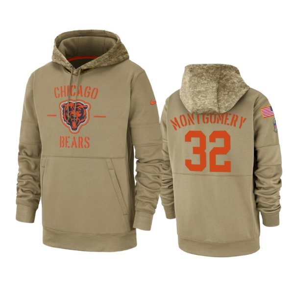 Nike Chicago Bears 32 David MontgomeryTan 2019 Salute to Service Sideline Therma Pullover Hoodie