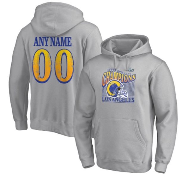 NFL Rams Customized 2022 Gray Super Bowl LVI Champions Personalized Retro Pullover Hoodie