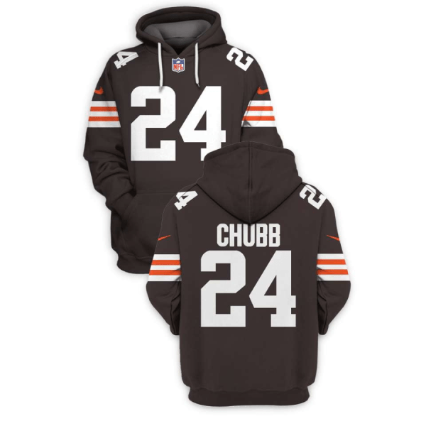 NFL Browns 24 Nick Chubb Brown 2021 Stitched New Hoodie