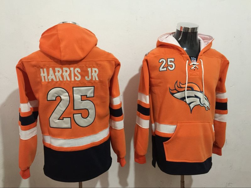 NFL Denver Broncos 25 Chris Harris Orange All Stitched Hooded Men Sweatshirt