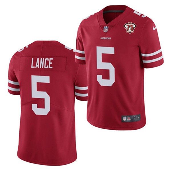 Nike 49ers 5 Trey Lance Red 75th Anniversary Vapor Untouchable Limited Men Jersey