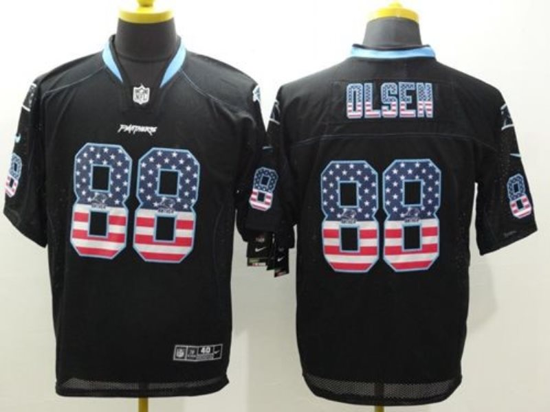 Nike Panthers 88 Greg Olsen Black Men Stitched NFL Elite USA Flag Fashion Jersey