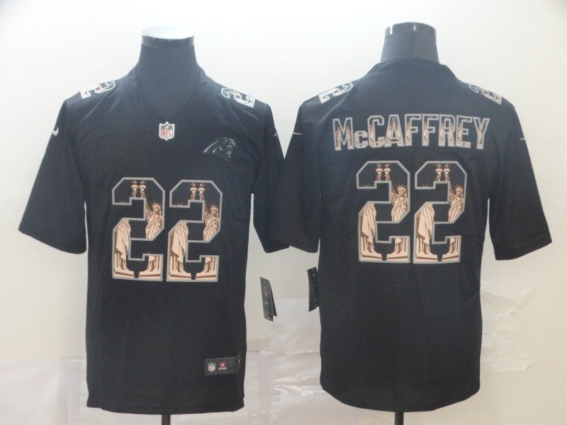 Nike Panthers 22 Christian McCaffrey Black Statue of Liberty Limited Men Jersey