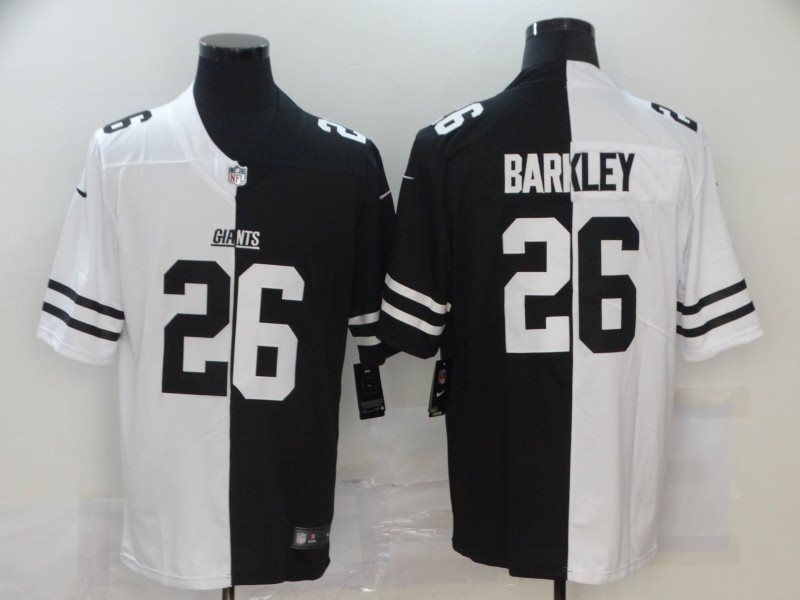 Nike Giants 26 Saquon Barkley Black And White Split Vapor Limited Men Jersey