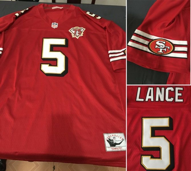 NFL 49ers 5 Trey Lance Red Throwback with 75th Anniversary Vapor Untouchable Limited Men Jersey