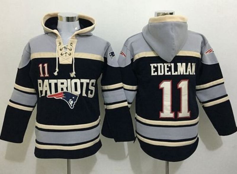 Nike Patriots 11 Julian Edelman Navy Blue Sawyer Hooded Sweatshirt NFL Hoodie