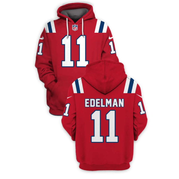 NFL Patriots 11 Julian Edelman Red 2021 Stitched New Hoodie