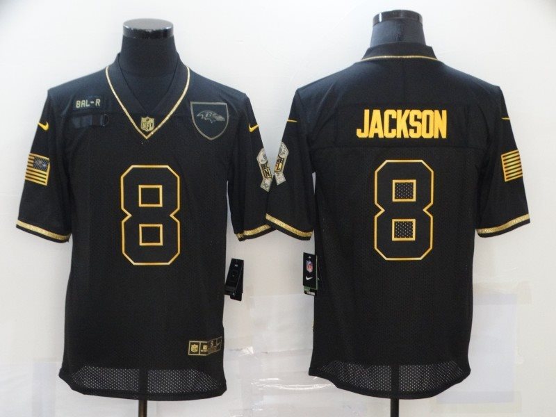 Nike Ravens 8 Lamar Jackson 2020 Black Gold Salute To Service Limited Men Jersey