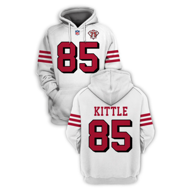 NFL 49ers 85 George Kittle White Color Rush 75th 2021 Stitched New Hoodie