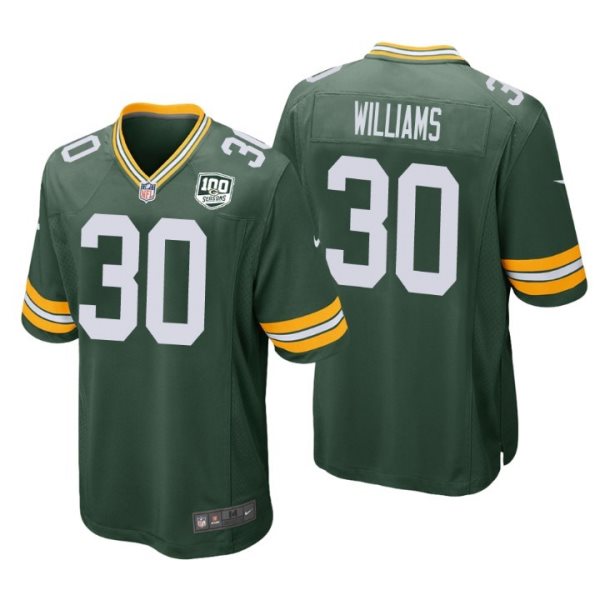NFL Green Bay Packers 30 Jamaal Williams Green 100th Season Game Men Jersey