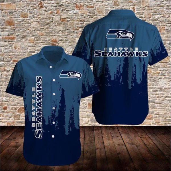 NFL Seattle Seahawks Summer Casual Slim Button-Down Short Sleeve Shirt