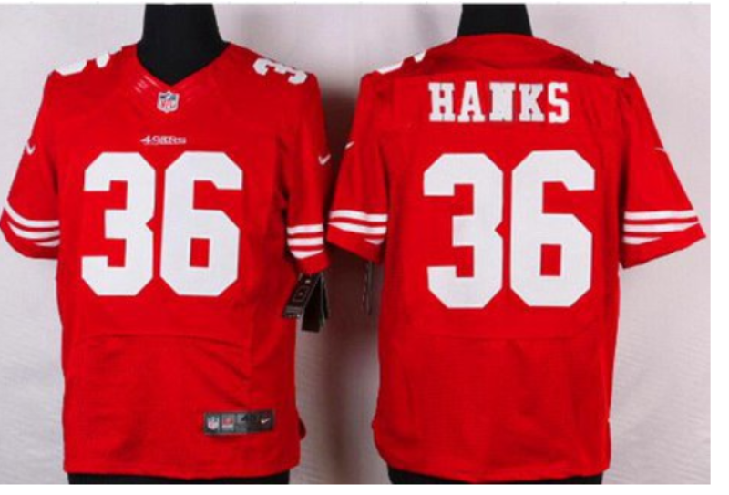 Nike 49ers 36 Merton Hanks Red Retired Player Elite Men Jersey