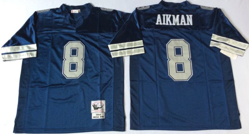 NFL Cowboys 8 Troy Aikman Blue M&N Throwback Men Jersey