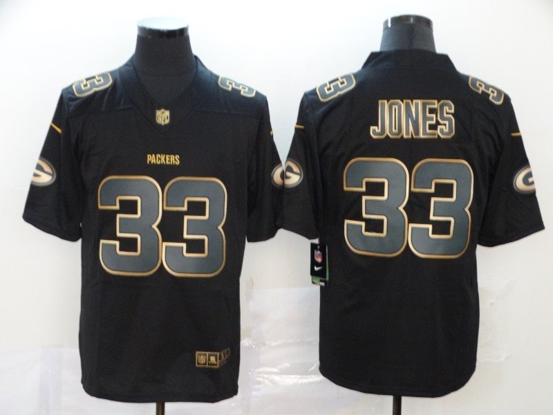 Nike Packers 33 Aaron Jones Black Gold Limited Men Jersey