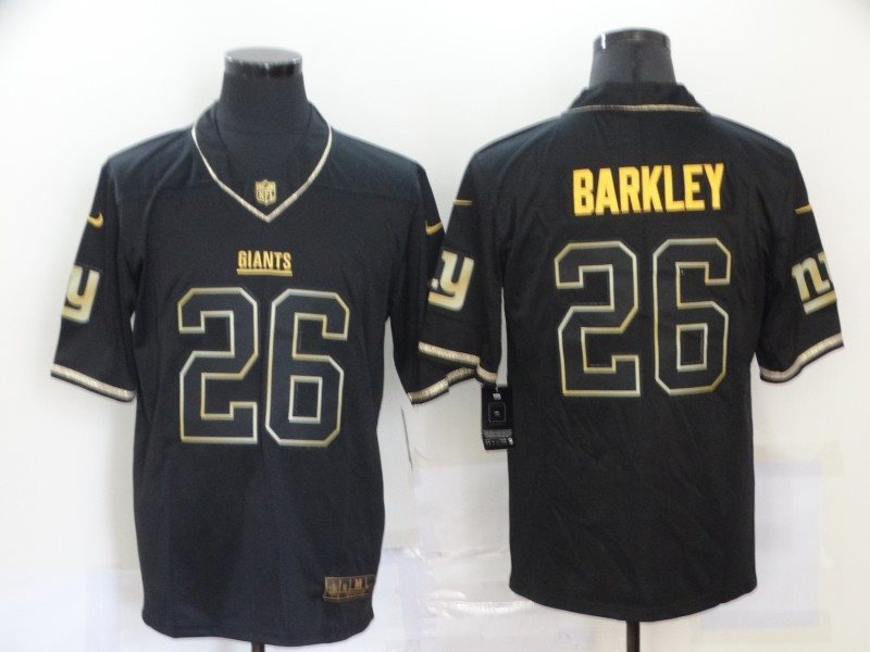 Nike Giants 26 Saquon Barkley Black Gold Vapor Limited Men Jersey