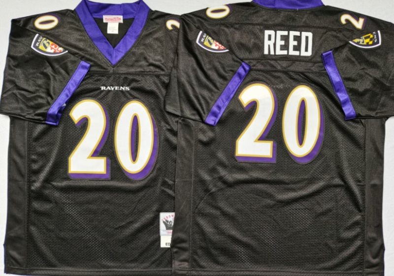 NFL Ravens 20 Ed Reed Black M&N Throwback Men Jersey