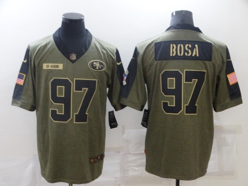 Nike San Francisco 49ers 97 Nick Bosa 2021 Olive Salute To Service Limited Men Jersey
