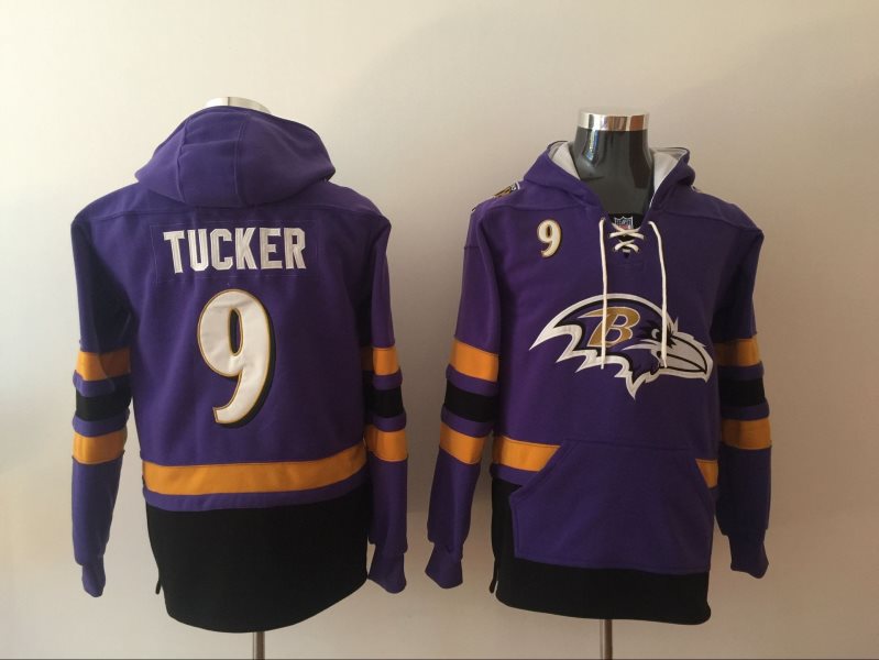 Nike Baltimore Ravens 9 Justin Tucker Purple All Stitched Hooded Men Sweatshirt