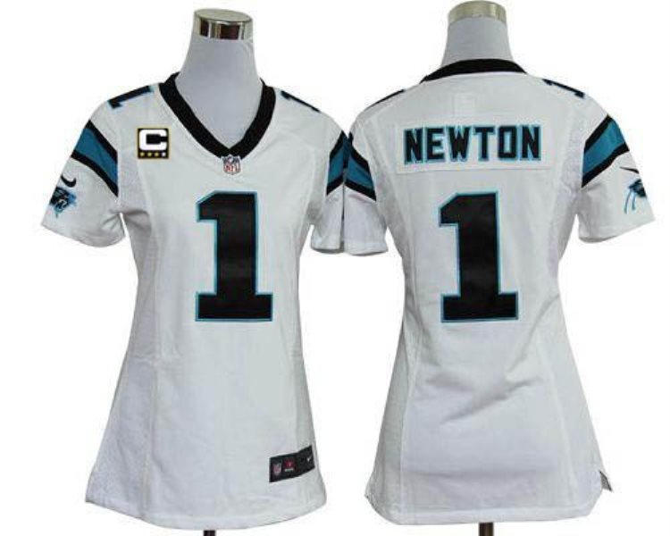 Nike Panthers 1 Cam Newton White With C Patch Women's Elite Jersey