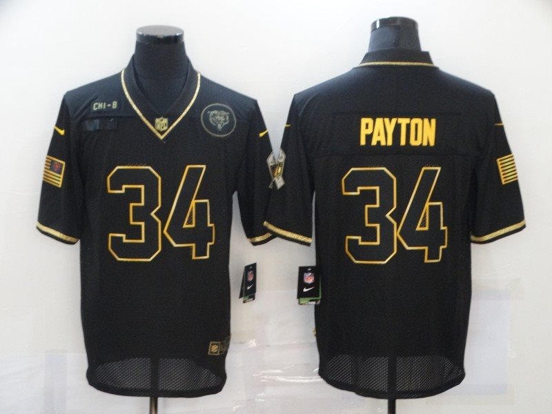 Nike Bears 34 Walter Payton 2020 Black Gold Salute To Service Limited Men Jersey