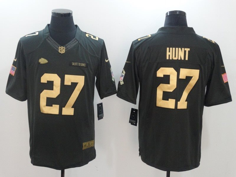 Nike NFL Chiefs 27 Kareem Hunt Anthracite Gold Salute To Service Limited Men Jersey