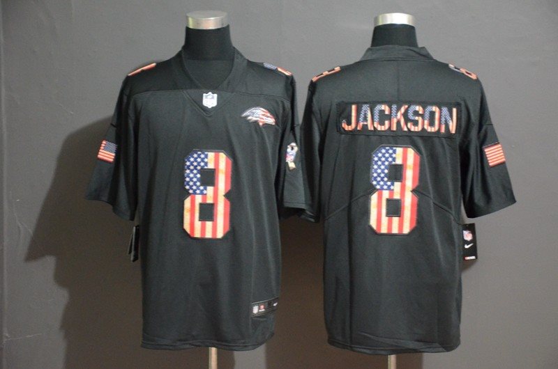 Nike Ravens 8 Lamar Jackson 2019 Black Salute To Service USA Flag Fashion Limited Men Jersey