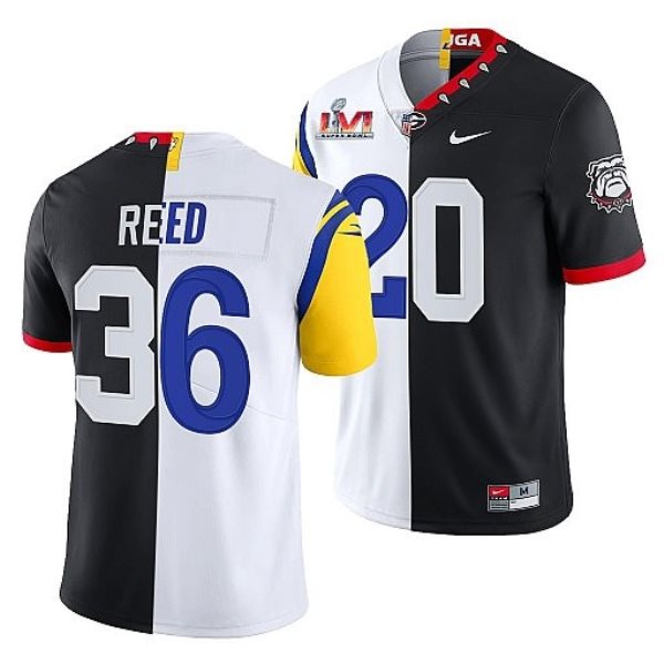 Nike Rams x Georgia Bulldogs J.R. Reed Black White 2022 Super Bowl LVI Split Limited Men Jersey