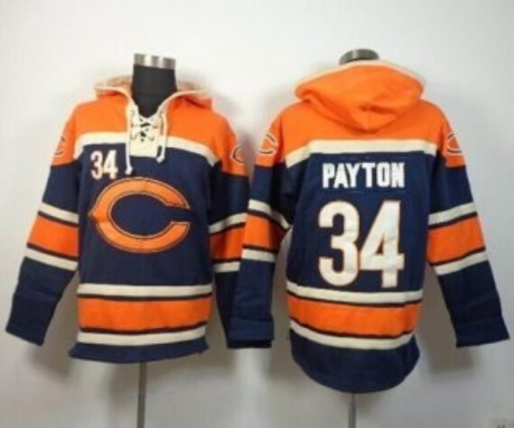 Chicago Bears No.34 Walter Payton Navy Blue Sawyer Hooded Sweatshirt Men's Football Jersey