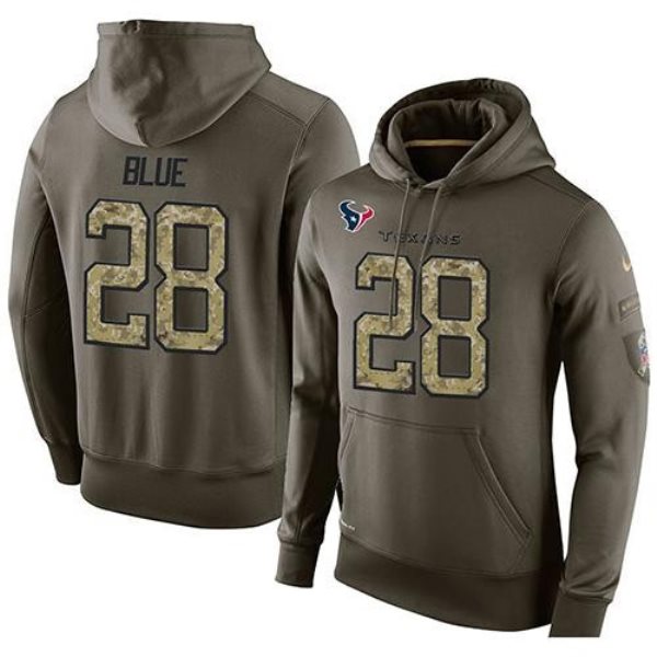 NFL Men Nike Texans 28 Alfred Blue Green Olive Salute To Service KO Performance Hoodie