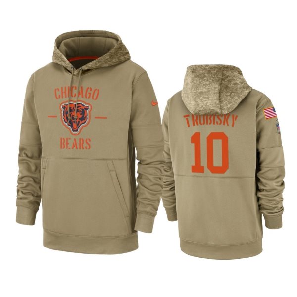 Nike Chicago Bears 10 Mitchell Trubisky Tan 2019 Salute to Service Sideline Therma Pullover Hoodie