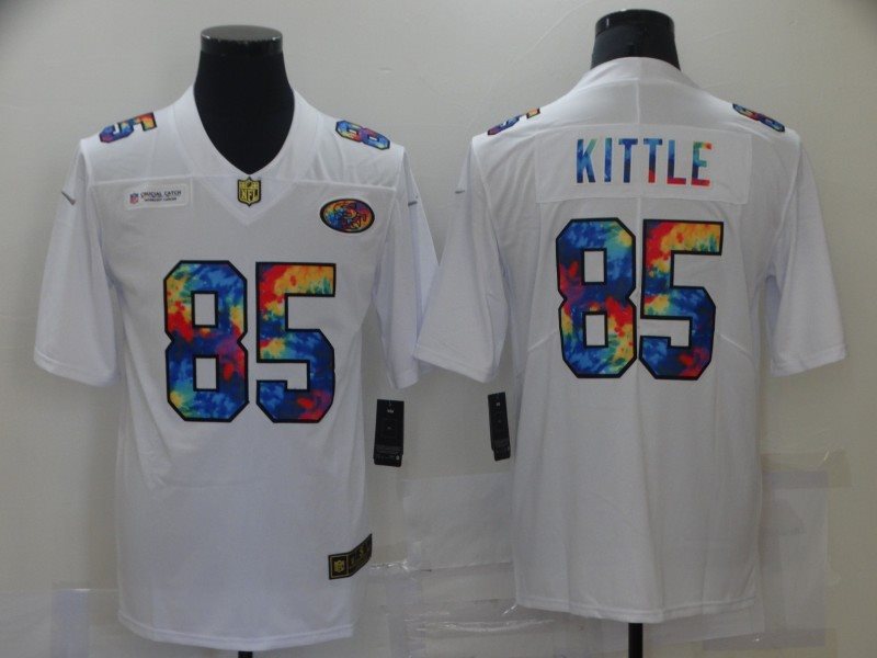 Nike 49ers 85 George Kittle White Rainbow Vapor Limited Men Jersey