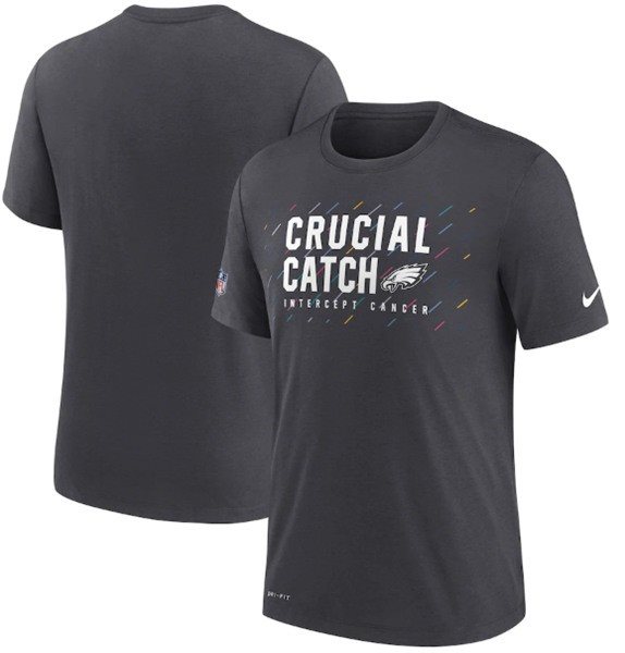 NFL Eagles Charcoal 2021 Crucial Catch Performance T-Shirt