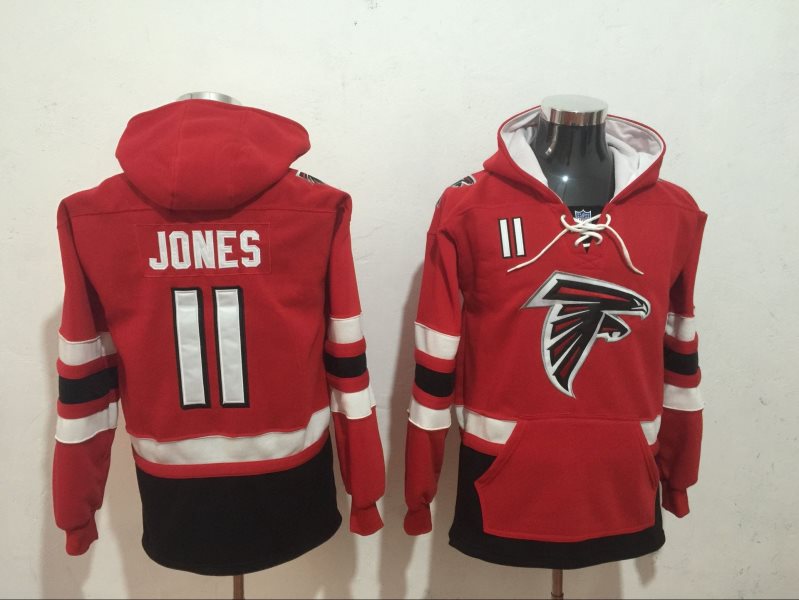 Atlanta Falcons 11 Julio Jones Red All Stitched Hooded Men Sweatshirt